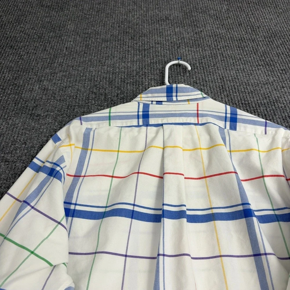 Ralph Lauren Button Down Shirt Mens 16.5‎ White Cotton Plaid Classic Preppy